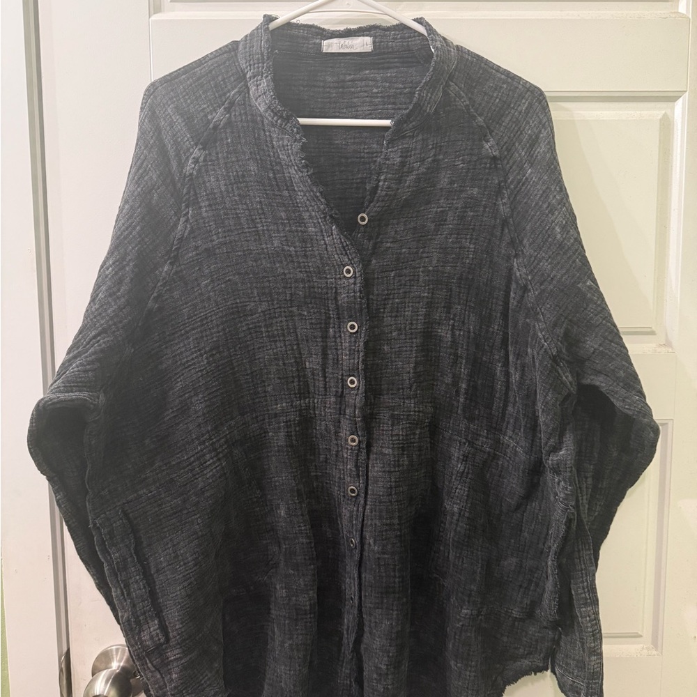Boho Beachy Talulah‎ Charcoal Waffle Textured Top Size Large